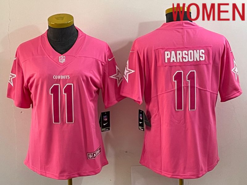 Women Dallas Cowboys #11 Parsons Pink 2023 Nike Vapor Limited NFL Jersey style->women nfl jersey->Women Jersey
